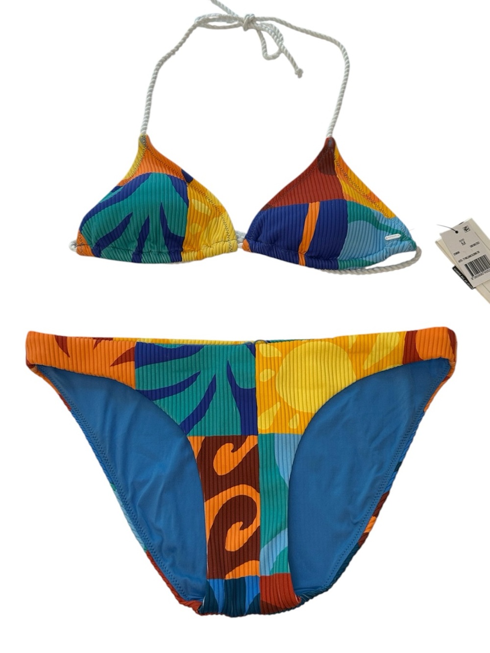 Rip Curl Triangle Bikini Two Piece Swimsuit Patchwork Multicolor NWT Medium